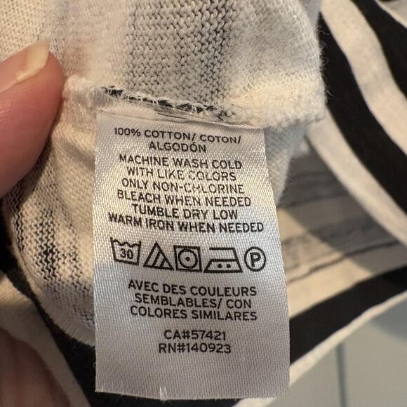 LOFT Shirt Women Large Black Cream Boatneck Breton Stripe Capsule Classic Raglan - Picture 8 of 10